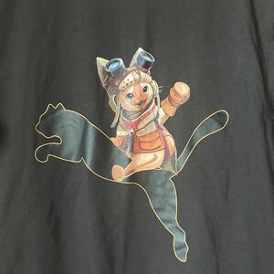 Puma x Monster Hunter Palico Airou Cat Black Tee Shirt 20th Anniversary NWT XS